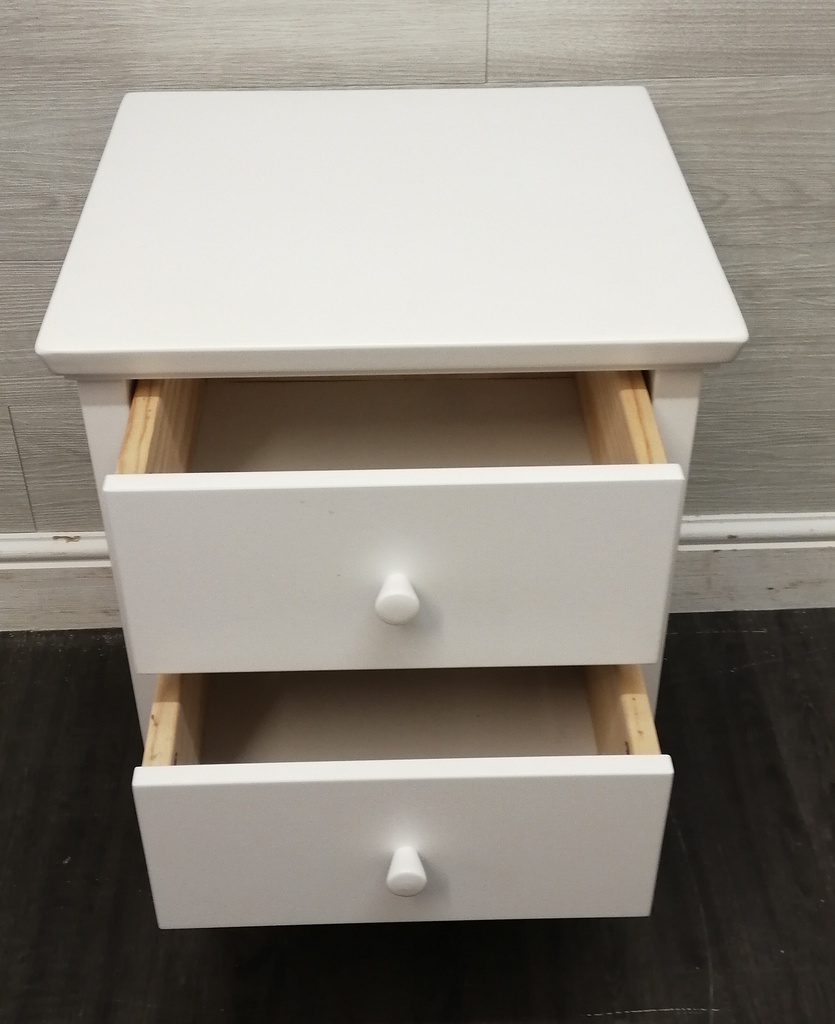 TWO DRAWER WHITE BEDSIDE