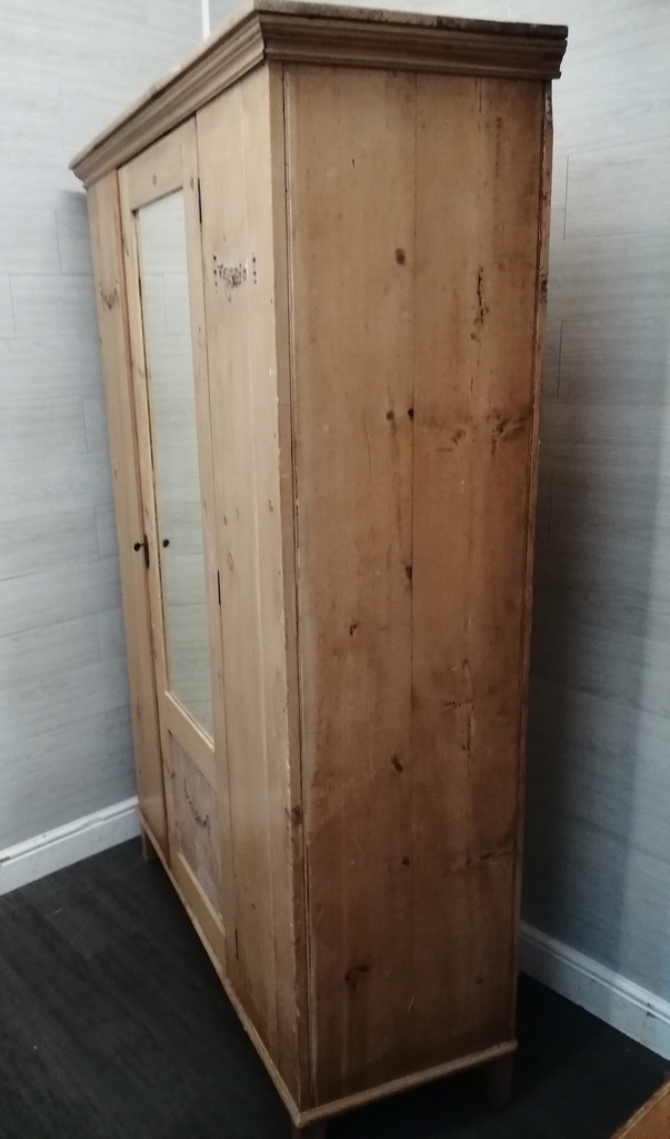 OLD PINE WARDROBE WITH MIRROR