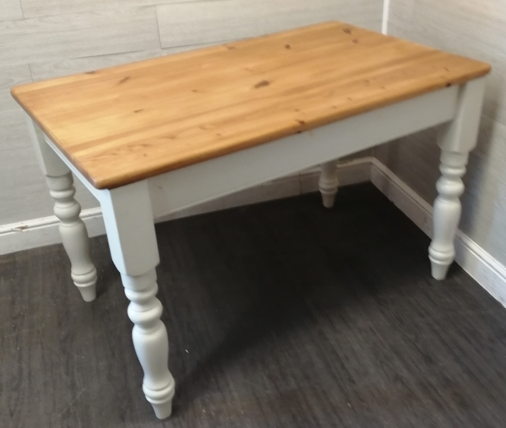 4ft Pine Dining Table With painted White Shabby Chic Legs