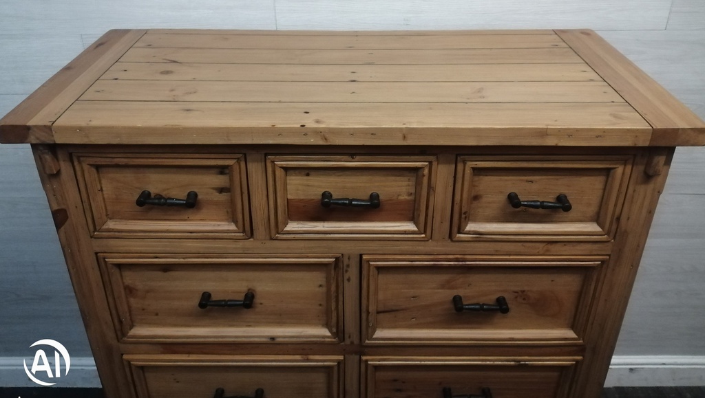 LARGE RUSTIC STYLE PINE EIGHT DRAWER  CHEST