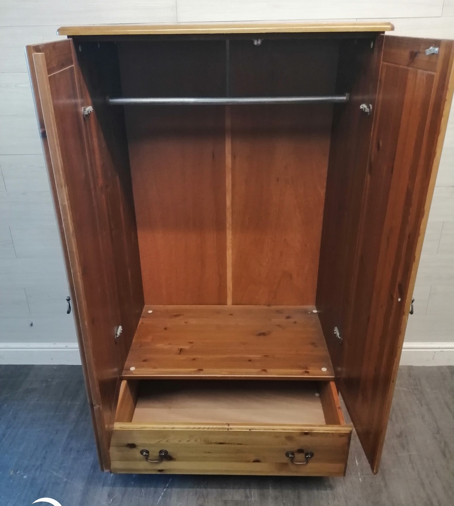 Low Pine Double Wardrobe With Drawer