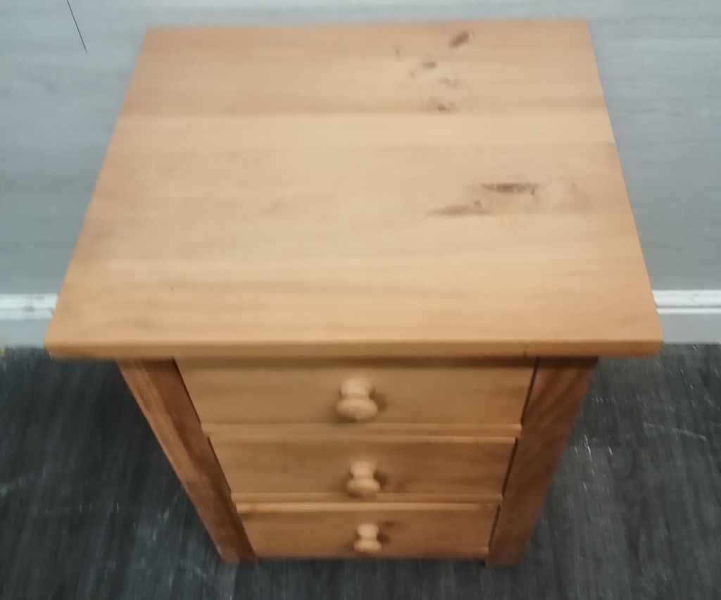 Quality solid pine three drawer bedside chest