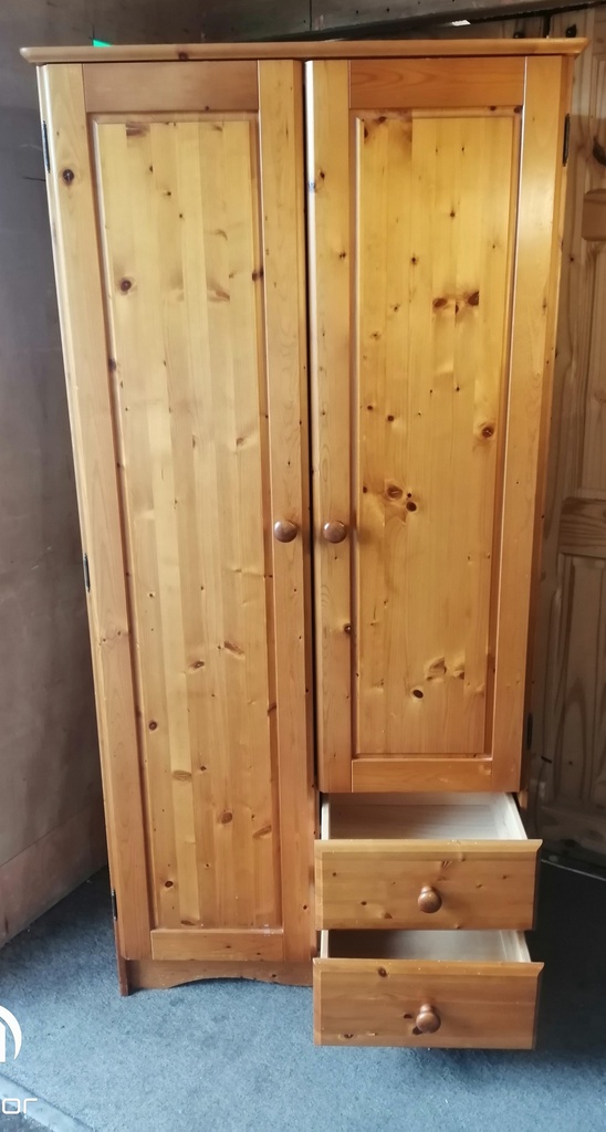 Double pine wardrobe with drawers