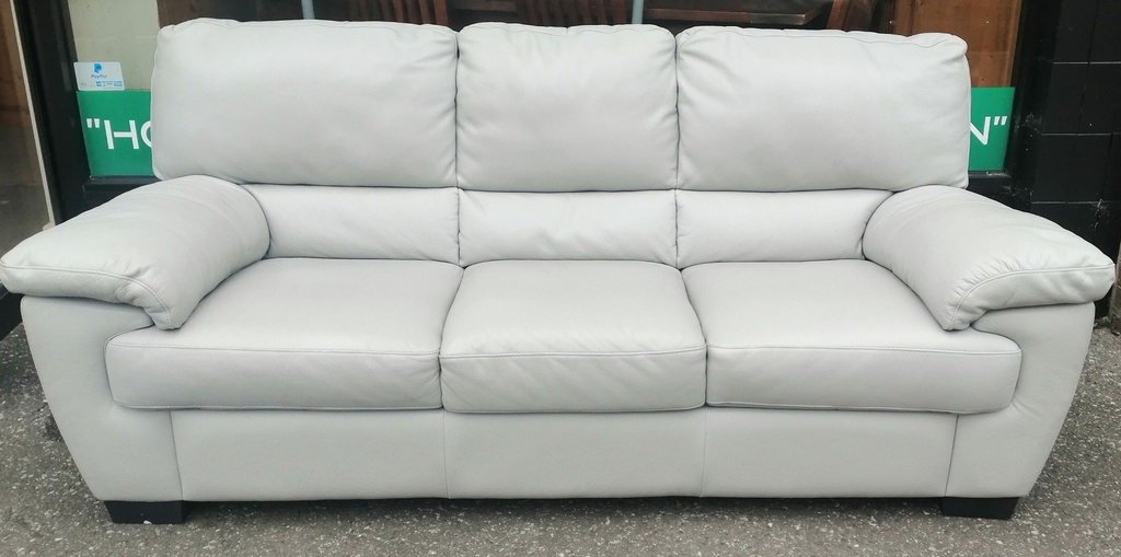 Lovely grey leather three seater sofa