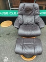 STRESSLESS Brown Leather Recliner Chair with Footstool &amp; Side Table