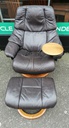 STRESSLESS Brown Leather Recliner Chair with Footstool &amp; Side Table