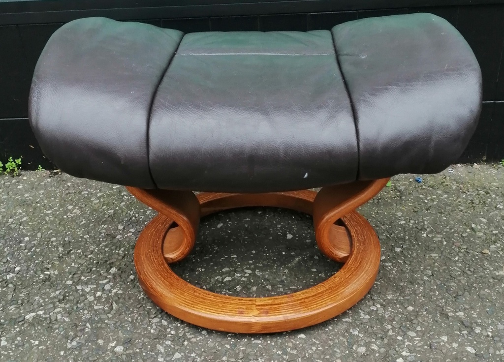 STRESSLESS Brown Leather Recliner Chair with Footstool &amp; Side Table