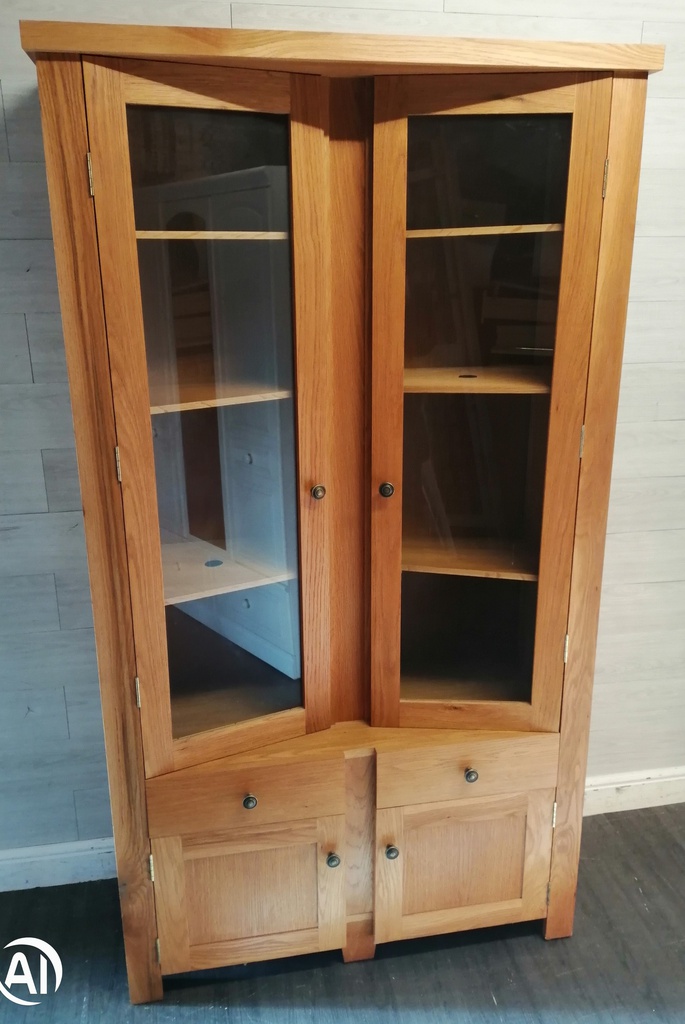 OAK GLAZED FRONTED DISPLAY UNIT WITH DRAWERs