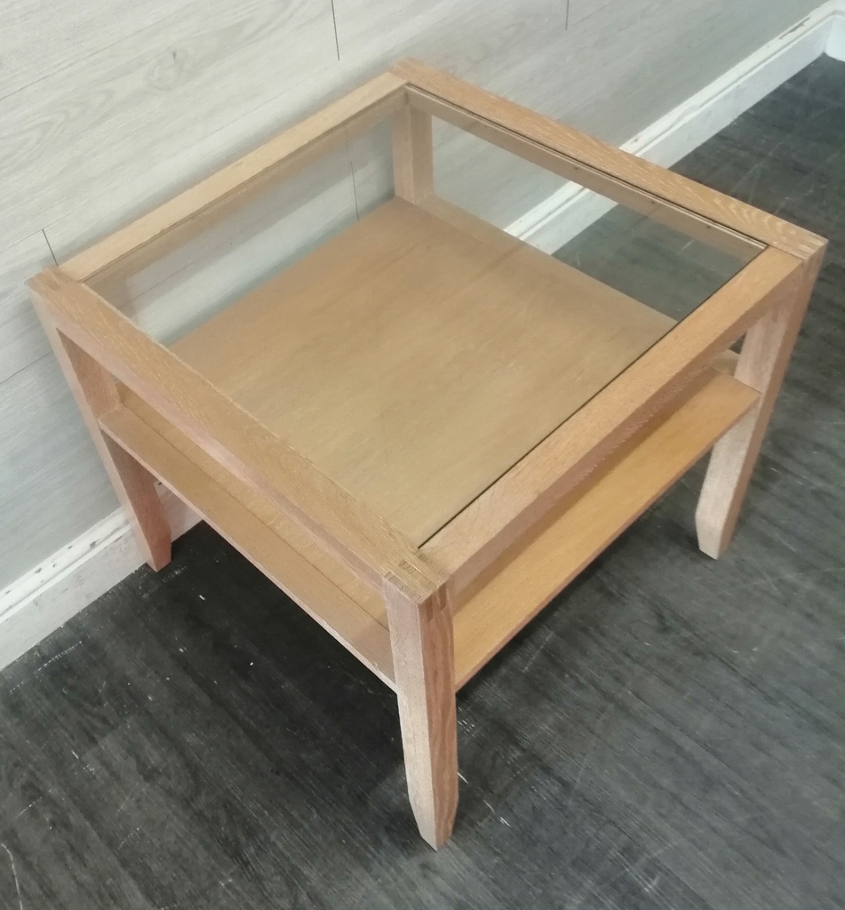G Plan Square glass top washed oak coffee table