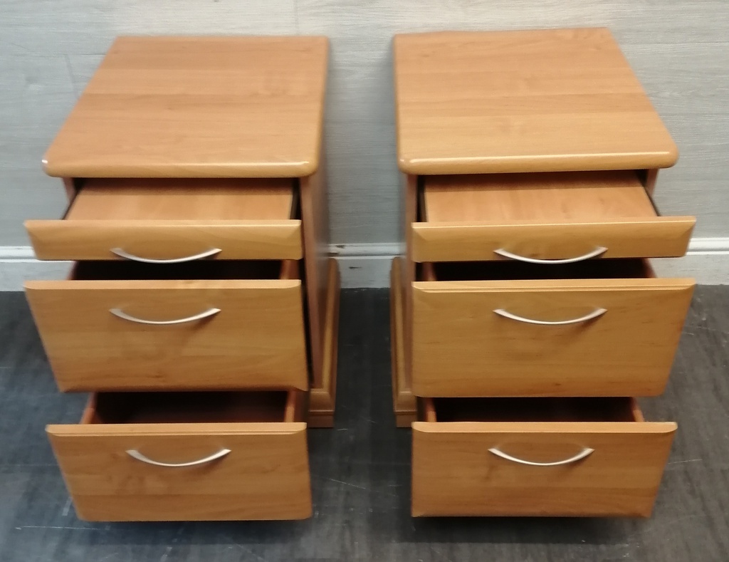 Pair of bedside chests with tea tray