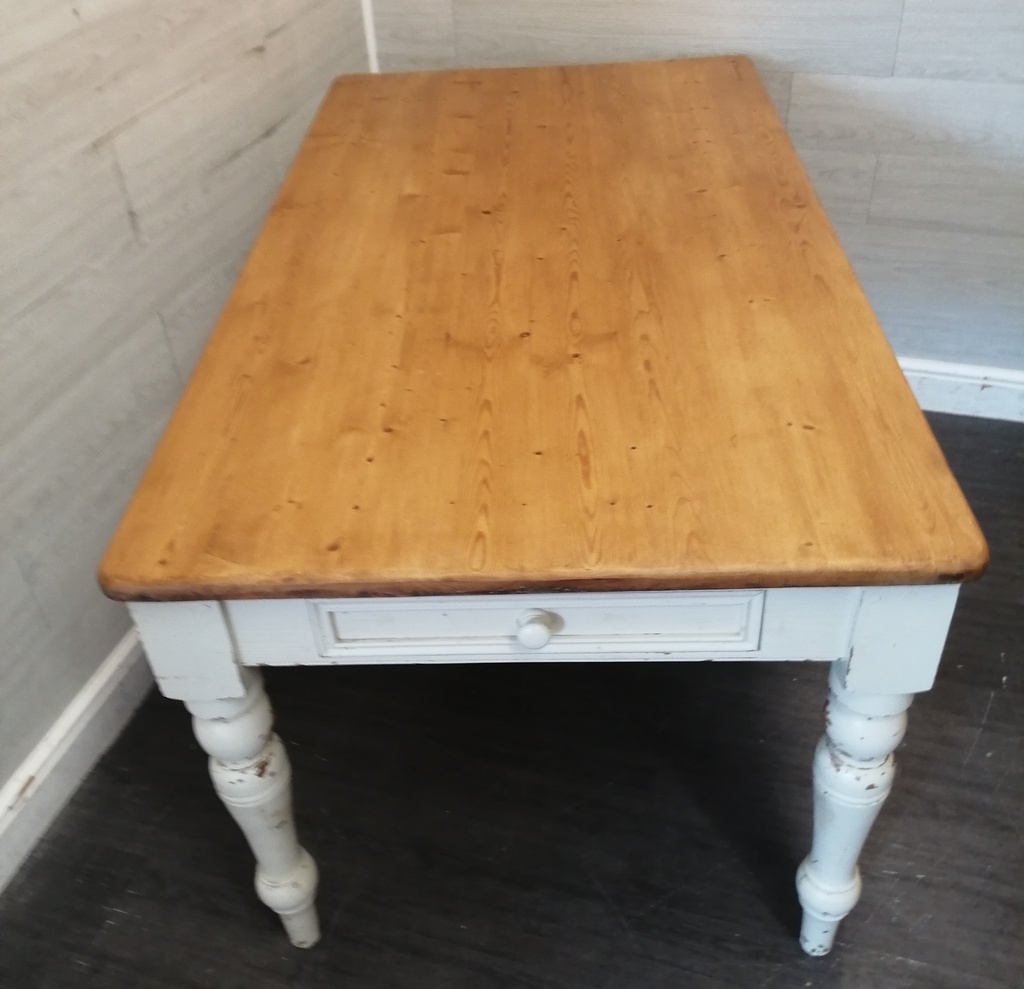 Pine Dining Table With painted White Shabby Chic Legs