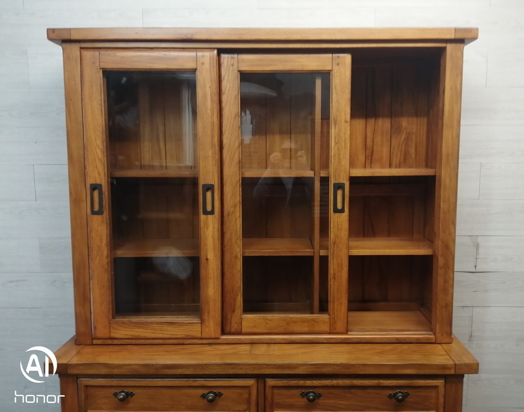 Sliding door oak glazed display unit