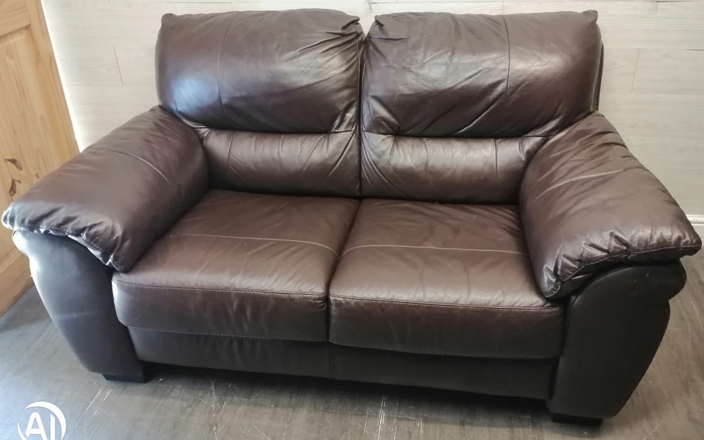 TWO SEATER BROWN LEATHER SOFA