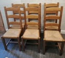 Six X SOLID OAK LADDER BACK DINING CHAIRS.