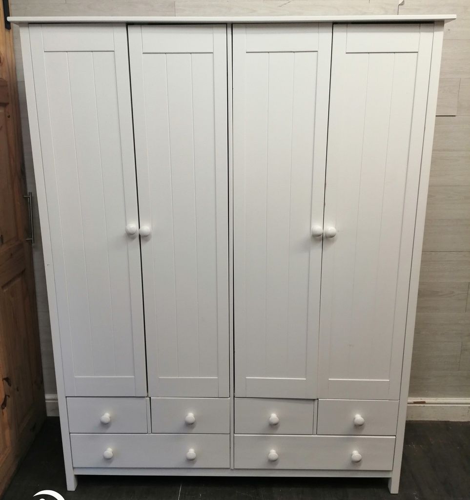 White Triple Wardrobe with Drawers