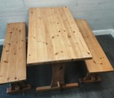 Solid Pine Dining Table &amp; Two Benches