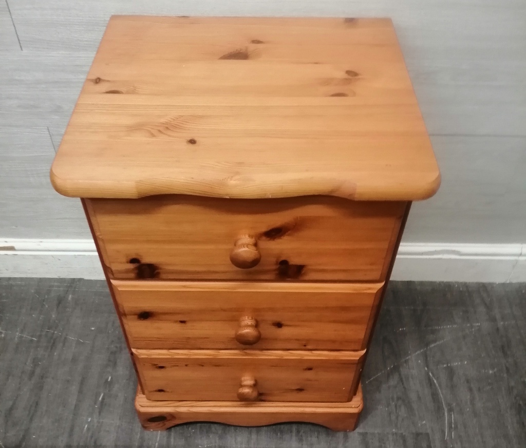 PINE THREE DRAWER BEDSIDE