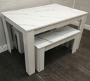 Lovely Marble Effect Dining Table &amp; Two Benches