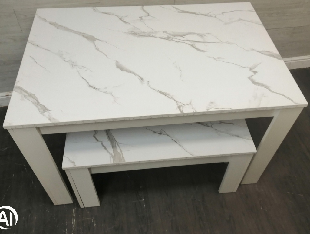 Lovely Marble Effect Dining Table &amp; Two Benches