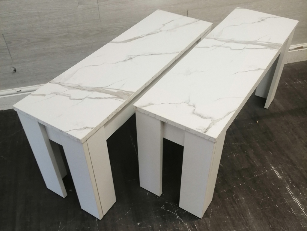 Lovely Marble Effect Dining Table &amp; Two Benches