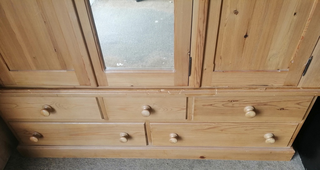 Large solid pine wardrobe with mirror and drawers