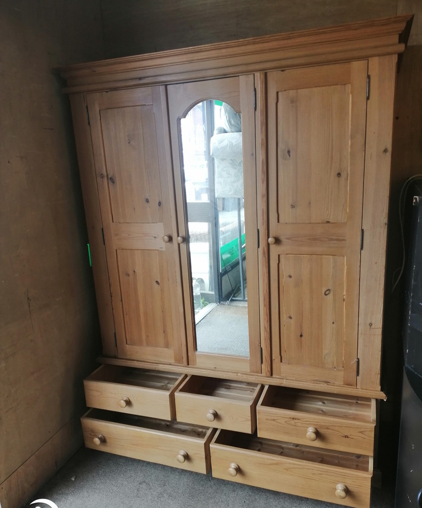 Large solid pine wardrobe with mirror and drawers