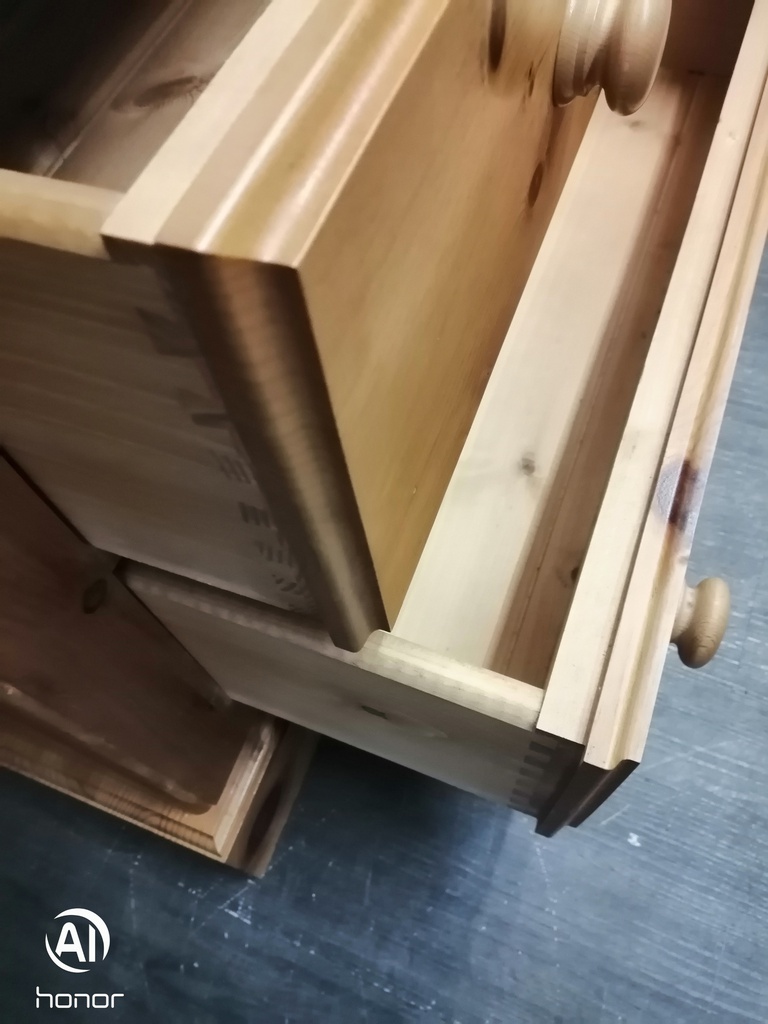 Quality triple size solid pine wardrobe with bank of drawers