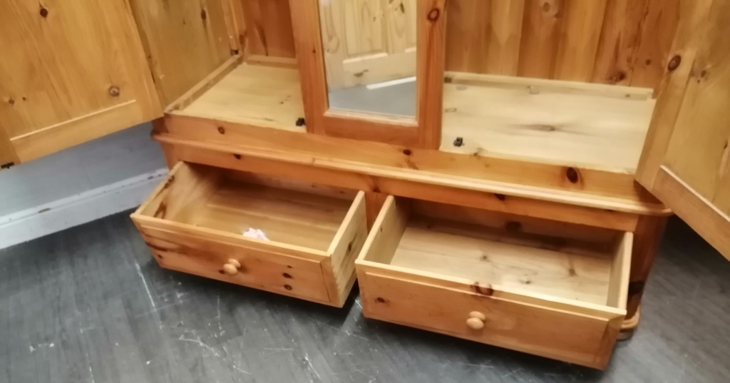 Quality triple size solid pine wardrobe with mirror &amp; drawers