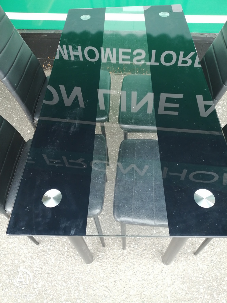 BLACK GLASS TABLE AND 4 CHAIRS
