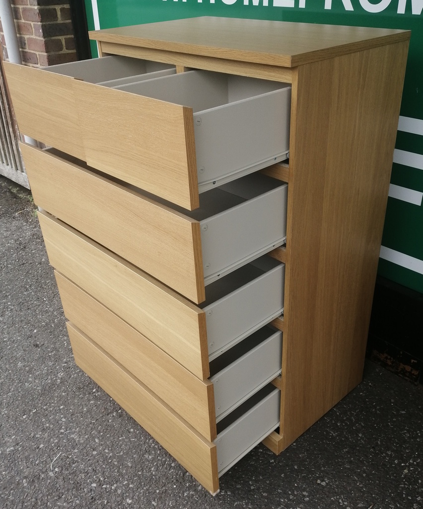 IKEA ‘MALM’ Light Oak Veneered Six Drawer Chest