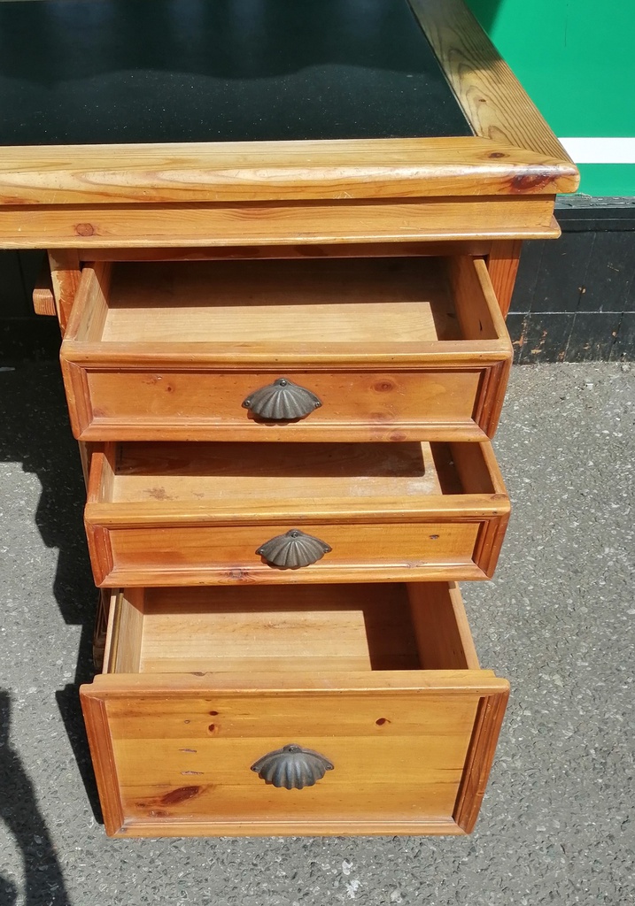 Rustic solid pine leather top pedestal desk