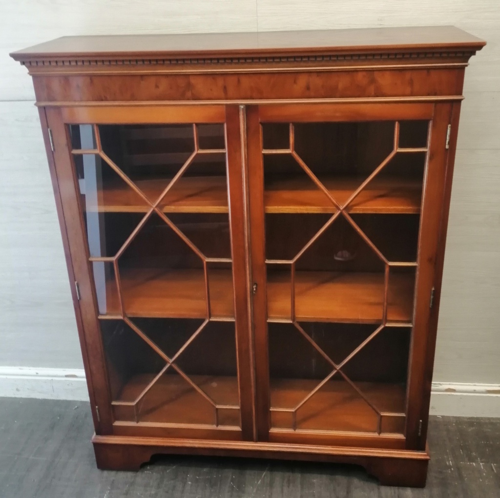 Lovely Repro Yew Glazed Display Unit / Bookcase