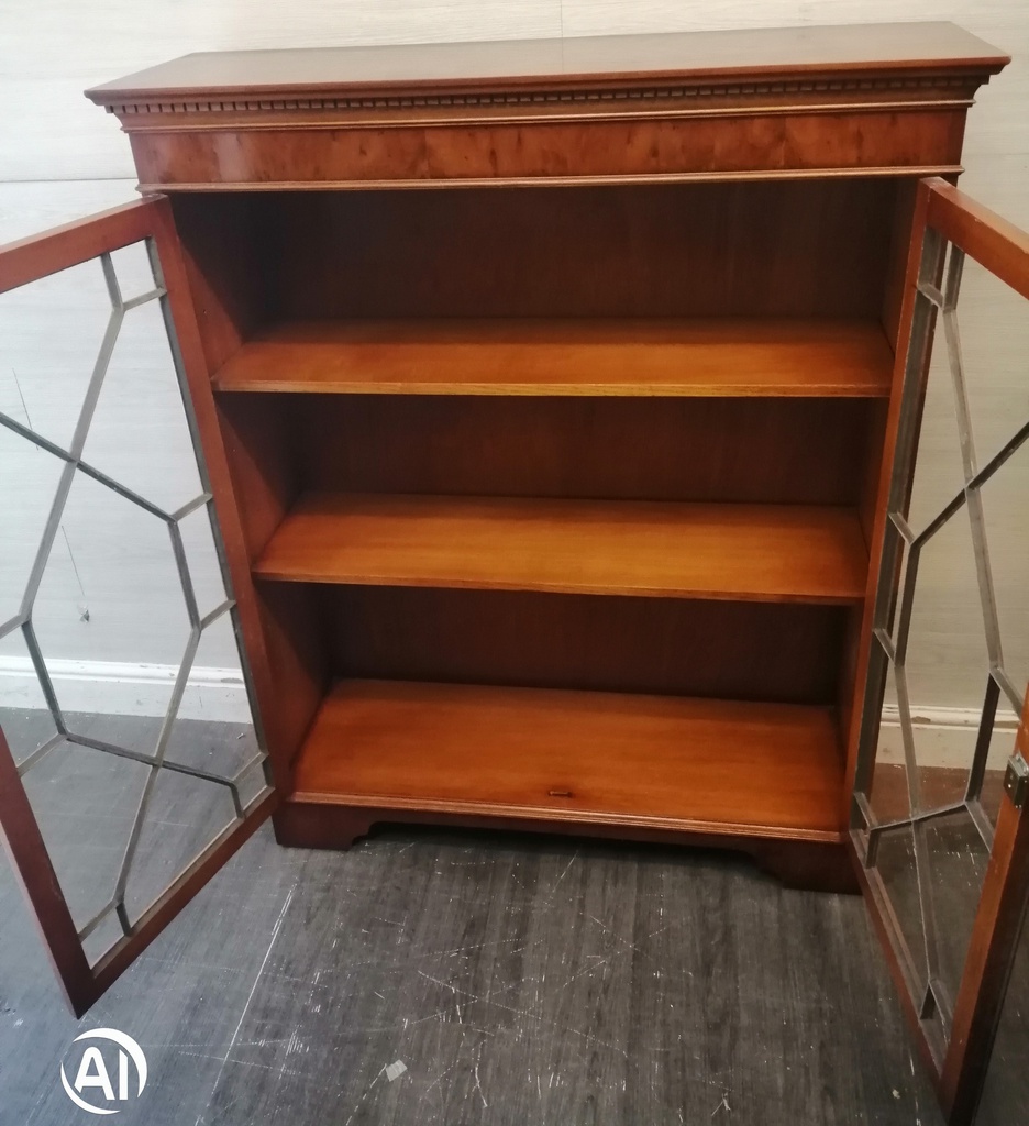 Lovely Repro Yew Glazed Display Unit / Bookcase