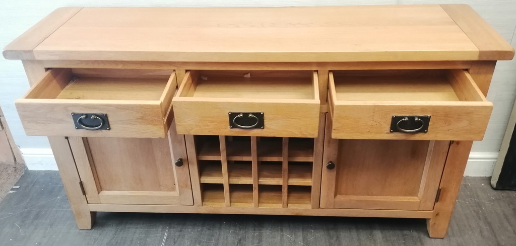 TRIPLE OAK SIDEBOARD WITH WINE RACK