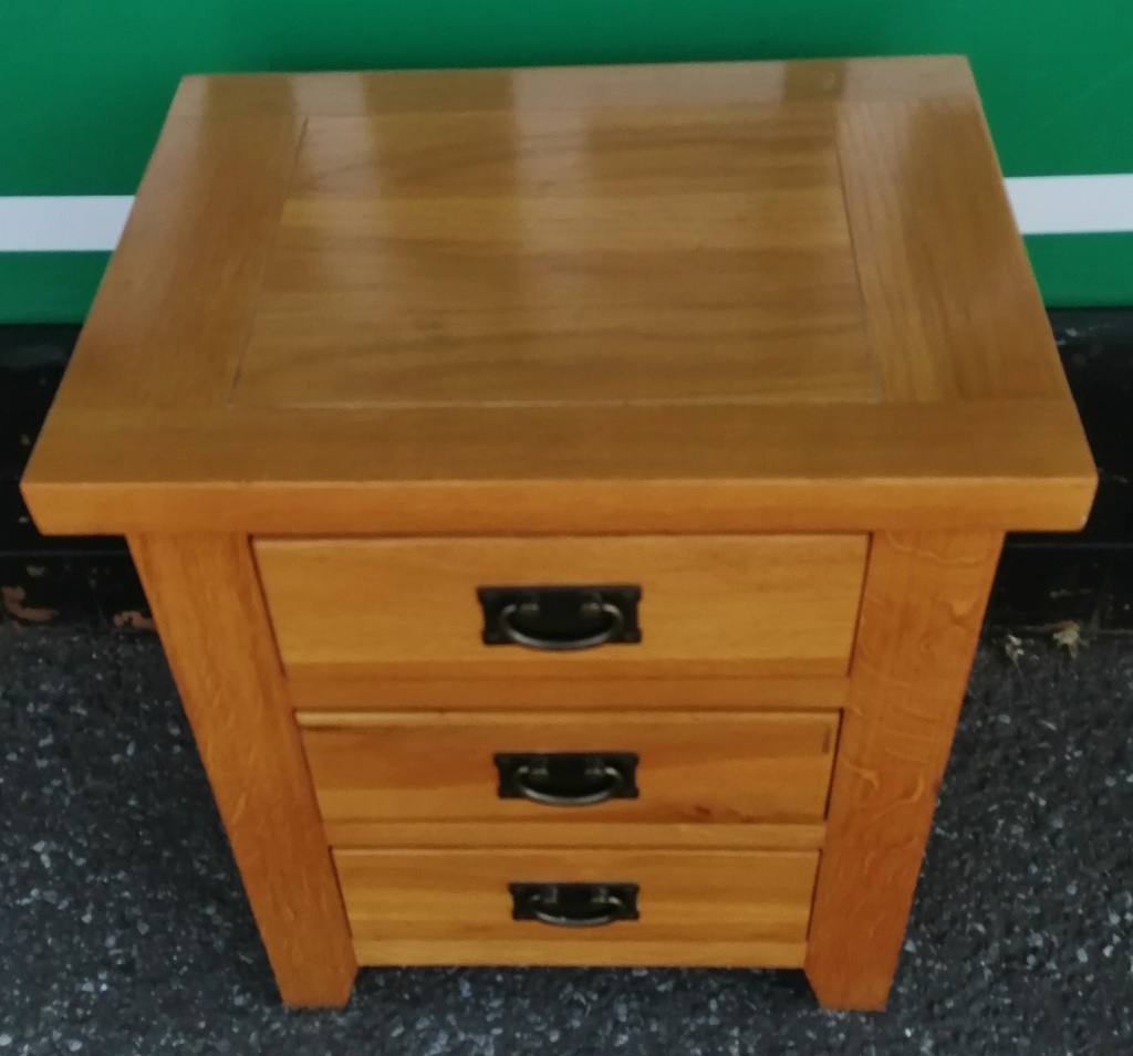 Oak Three Drawer Bedside Chest