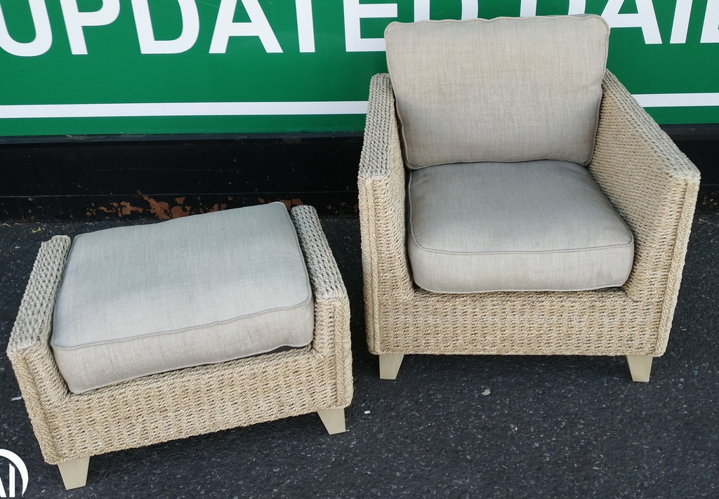 Quality Wicker &amp; Seagrass Armchair &amp; Footstool Set
