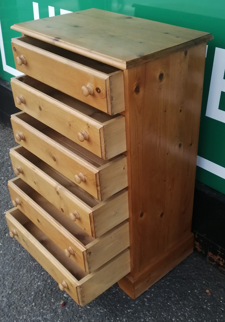 Quality Neat Solid Pine Tall 6 Drawer Chest