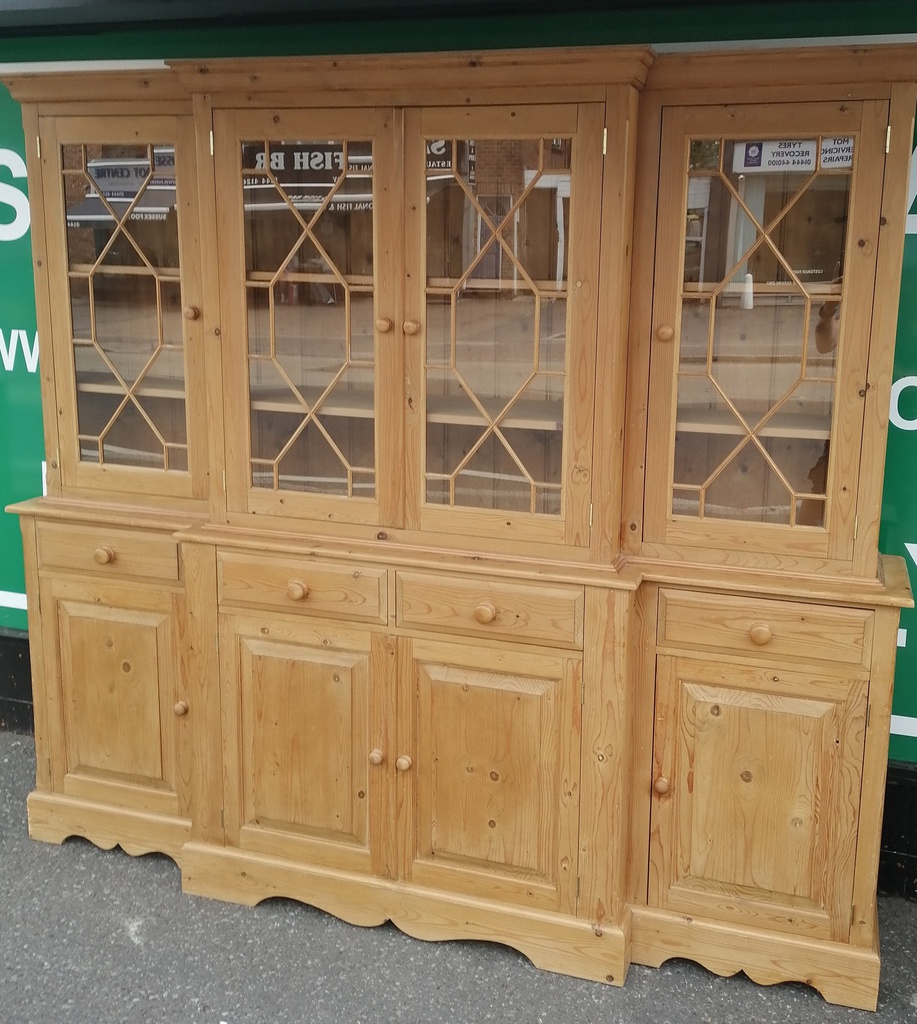 Quality large solid pine glazed display unit