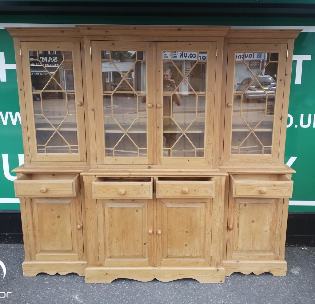 Quality large solid pine glazed display unit