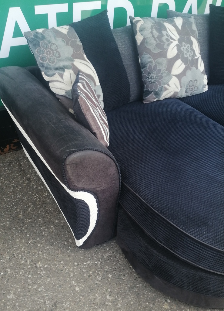 Large DFS Black  Toned Three Seater CHAISE-END SOFA