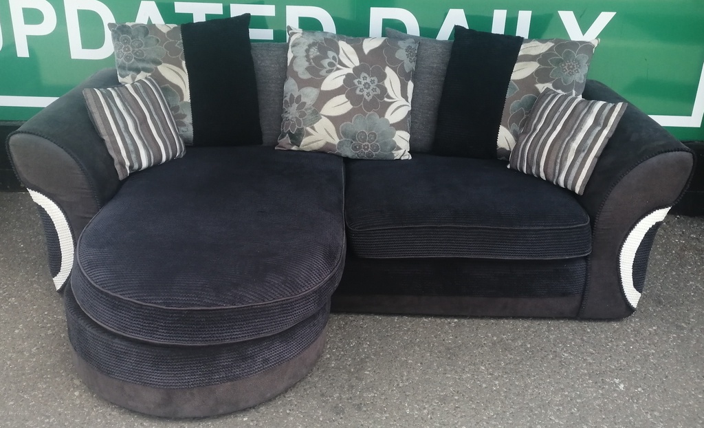 Large DFS Black  Toned Three Seater CHAISE-END SOFA