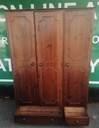 Triple size solid dark pine wardrobe with drawers