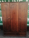 Triple size solid dark pine wardrobe with drawers