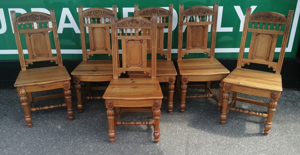 SET OF 6 RUSTIC PINE DINING CHAIRS