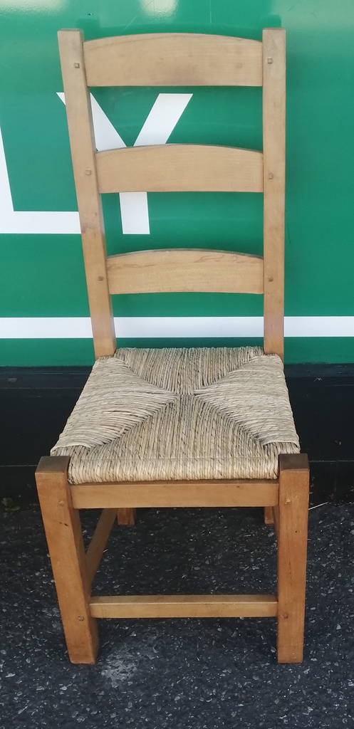 4 X RUSH SEATED LADDER BACK DINING CHAIRS