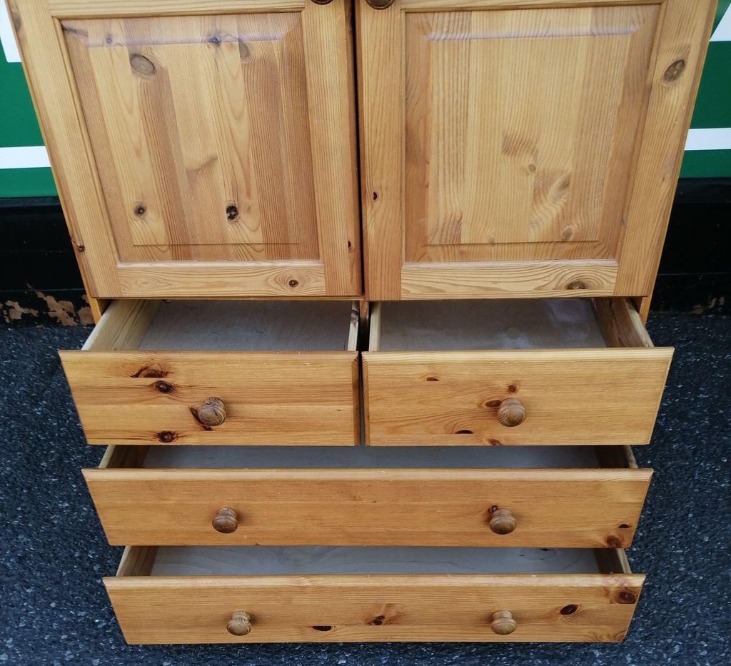 PINE TOP BOX DOUBLE WARDROBE WITH DRAWERS