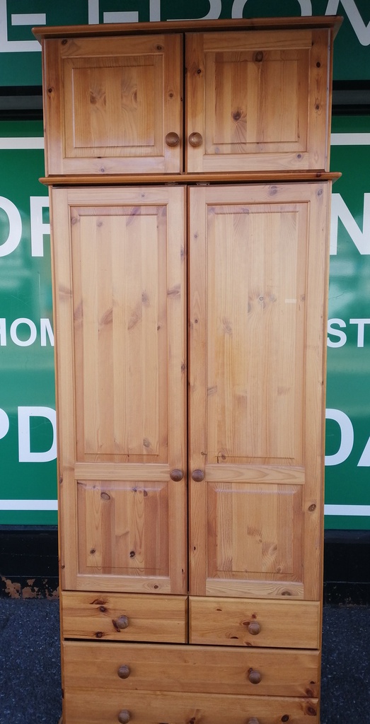 PINE TOP BOX DOUBLE WARDROBE WITH DRAWERS
