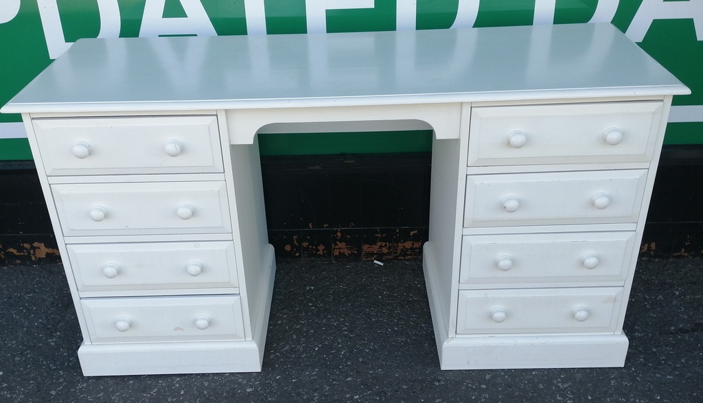 White Painted Solid Pine Eight Drawer Dressing Table / Desk