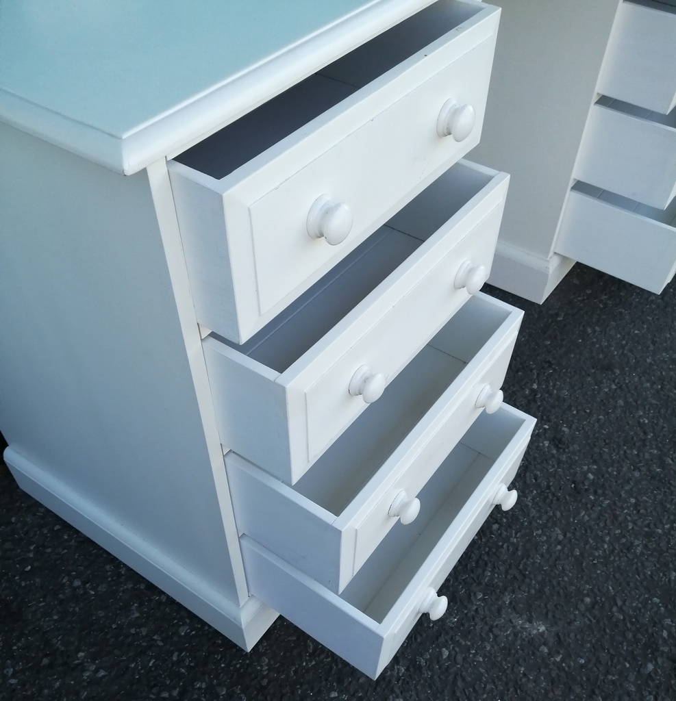 White Painted Solid Pine Eight Drawer Dressing Table / Desk