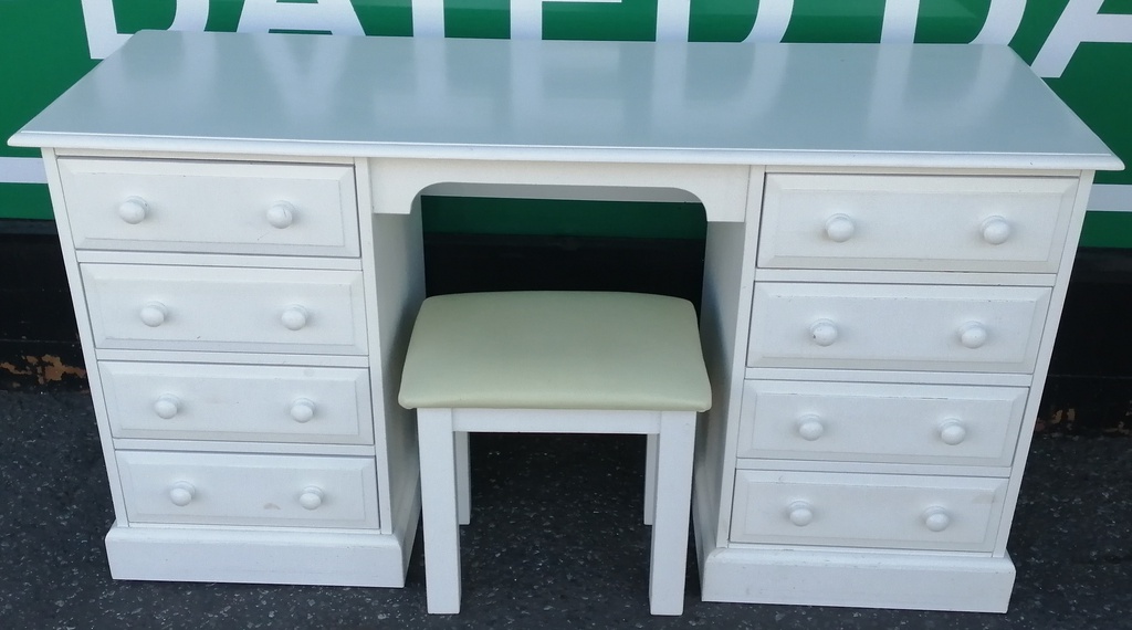 White Painted Solid Pine Eight Drawer Dressing Table / Desk